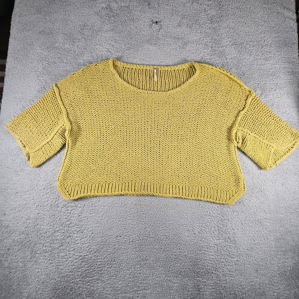 Free People Sweater Womens XS Yellow Open Knit Halo Oversized Pullover Lagenlook